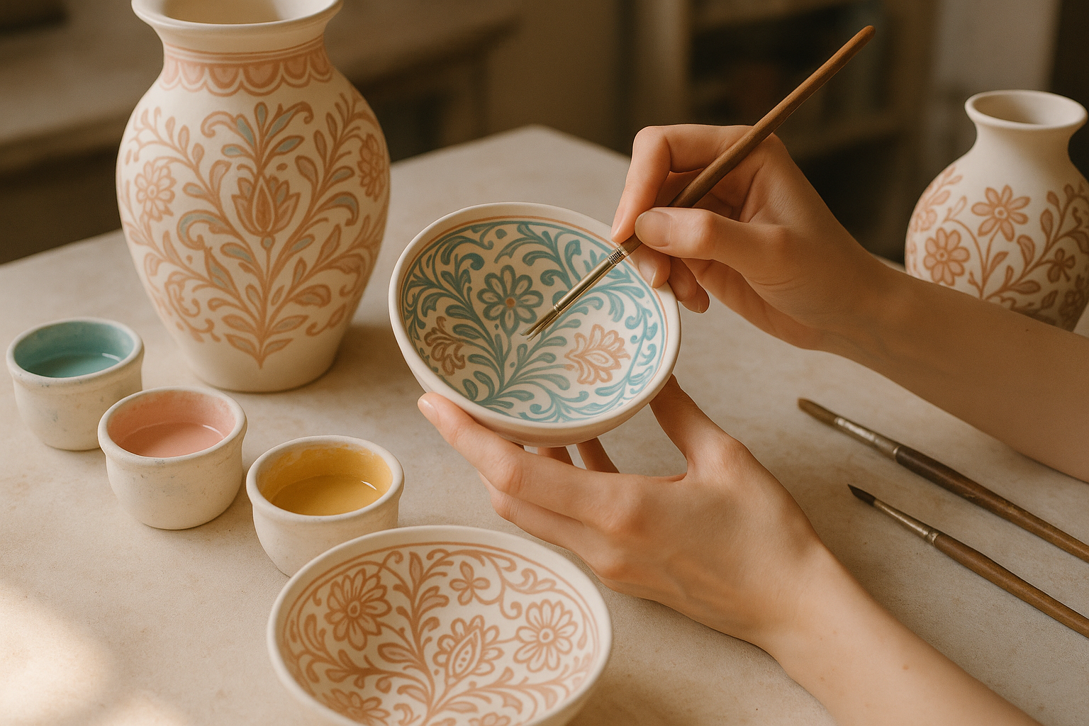 mi fai della ceramica decorata da mani femminili? decorazione in corso